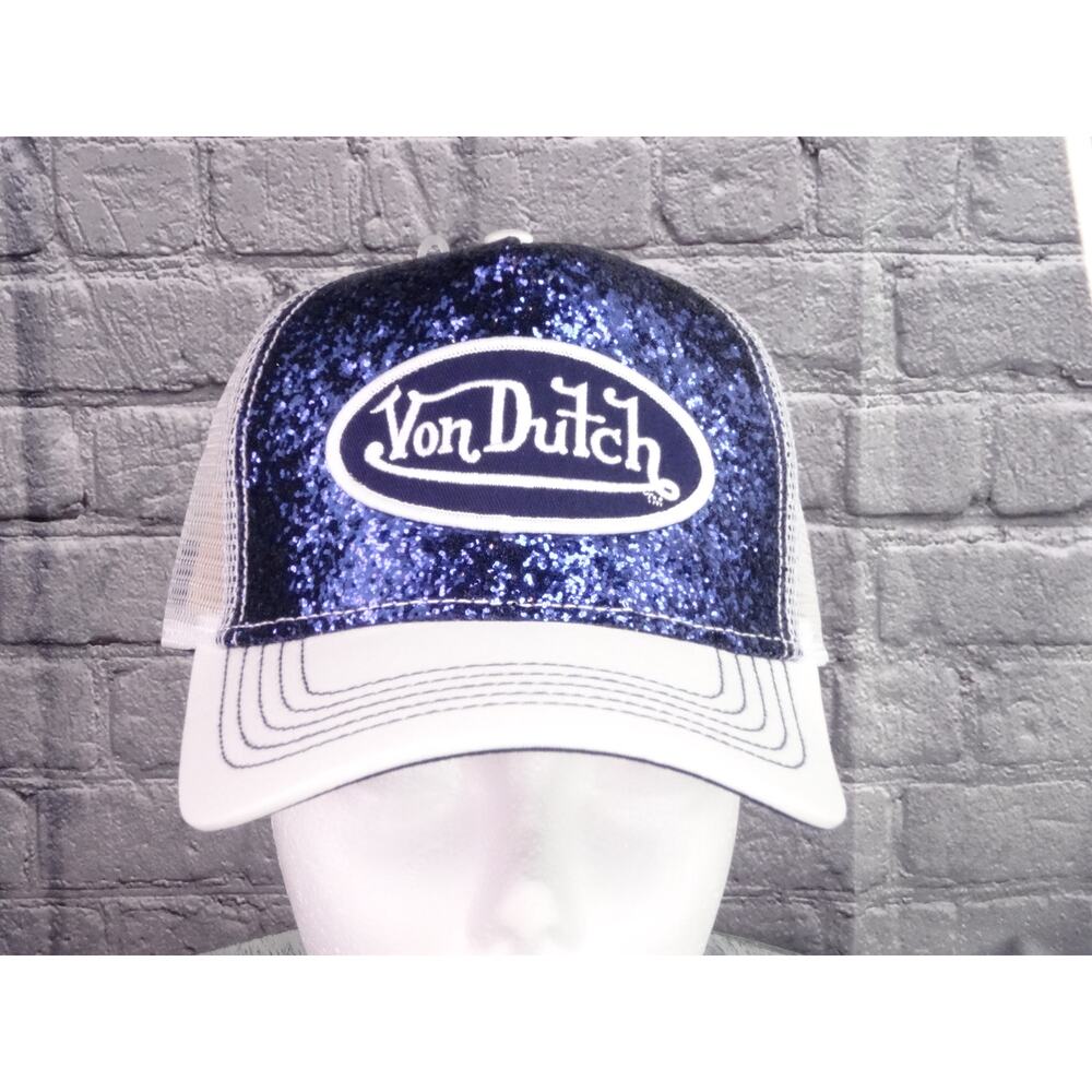 Von Dutch Navy Sequin Cap with White Mesh